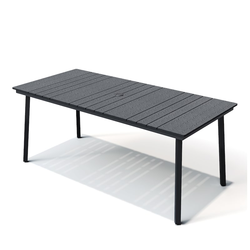 Pellebant Outdoor Patio Rectangle Dining Table with Umbrella Hole - Black