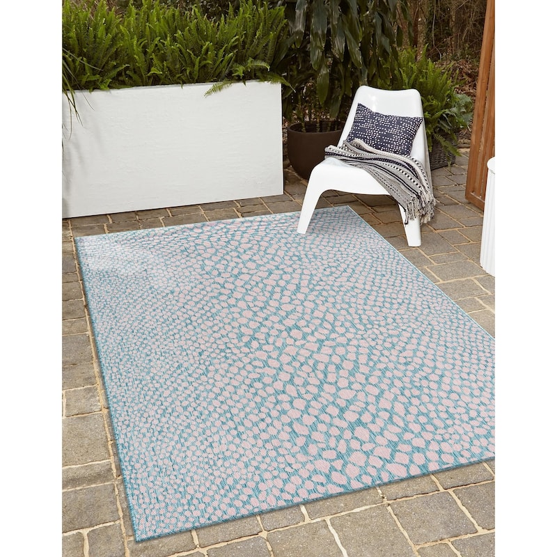 Outdoor Zrand Collection Area Rug - Pink and Aqua - 7'10"x10'