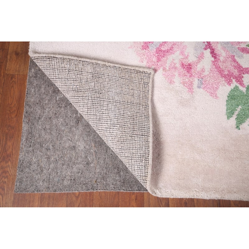 Handmade Abstract Indian Area Rug Beige Oriental Wool & Silk Carpet - 6'7"x 9'9"