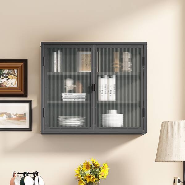 Glass Display Kitchen Sideboard Wall 3tier Dark Gray Storage