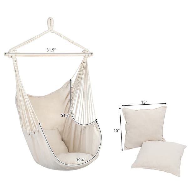 dimension image slide 1 of 3, Distinctive Cotton Canvas Hanging Rope Chair with Pillows