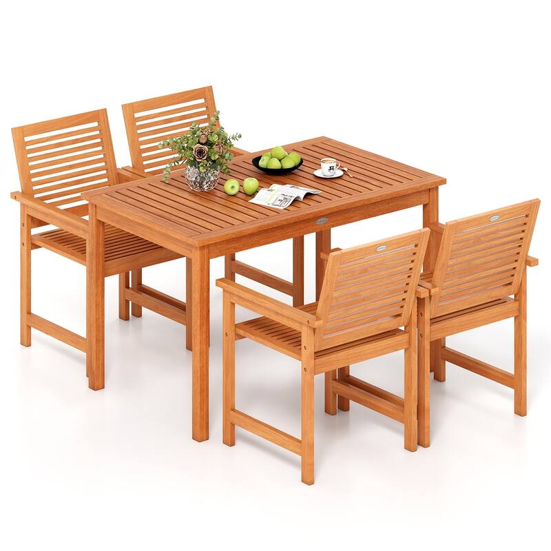 Gymax 5 Pieces Patio Wood Dining Set Outdoor Rectangular Table &