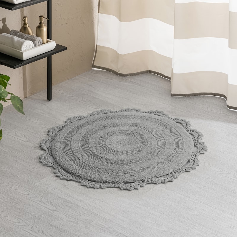 MH London Winchester Cotton Round Bathroom Rug - Soft Bath Mat - 30" Round - Grey