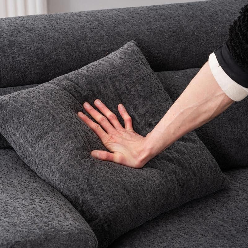 4-Seater Chenille Sofa, Plush Compact, 2 Pillows