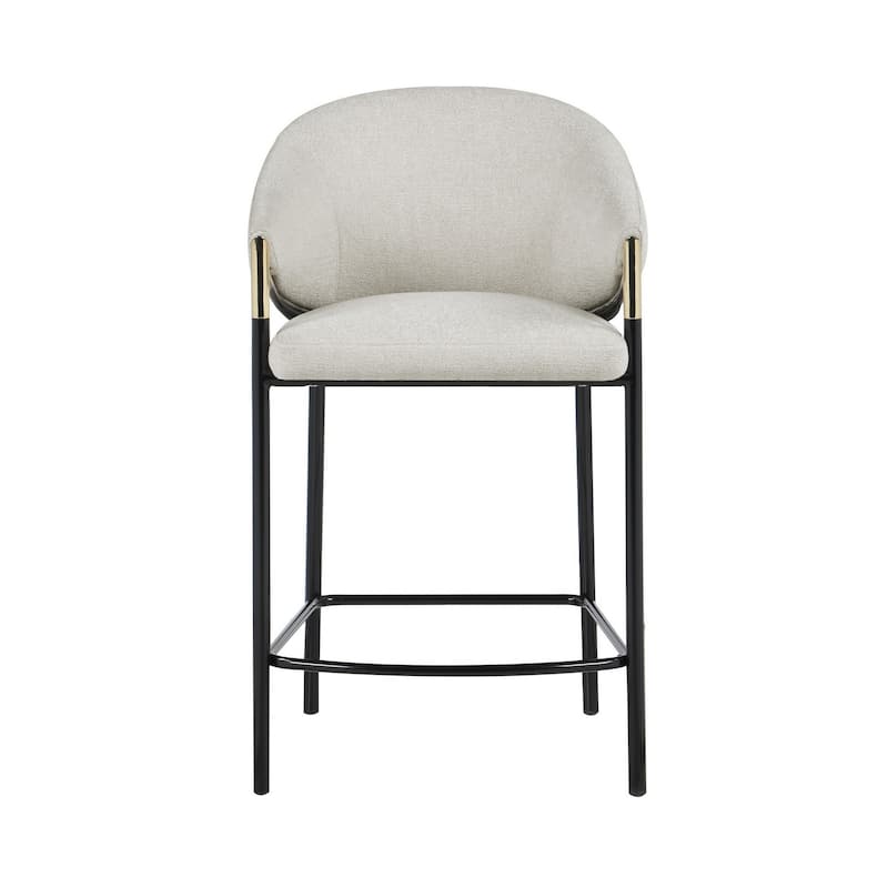 Fil 27 Inch Counter Height Stools, Set of 2, Padded Curved Back, Beige Linen