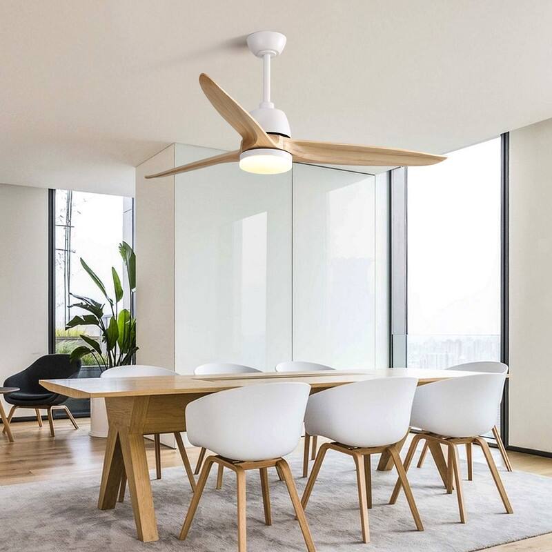 56 inch Wood Ceiling Fan Indoor w/Light and Remote Control 3 Wood Blades Bedroom - Blades Span 56 Inches