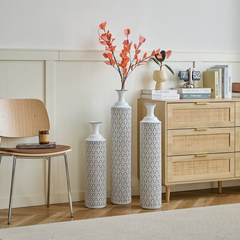 Hand-Woven PVC Rattan Floor Vase