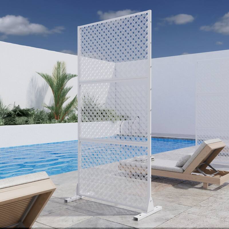 Outdoor Privacy Screen Metal Privacy Screen Panel Free Standing - 72*35 - White