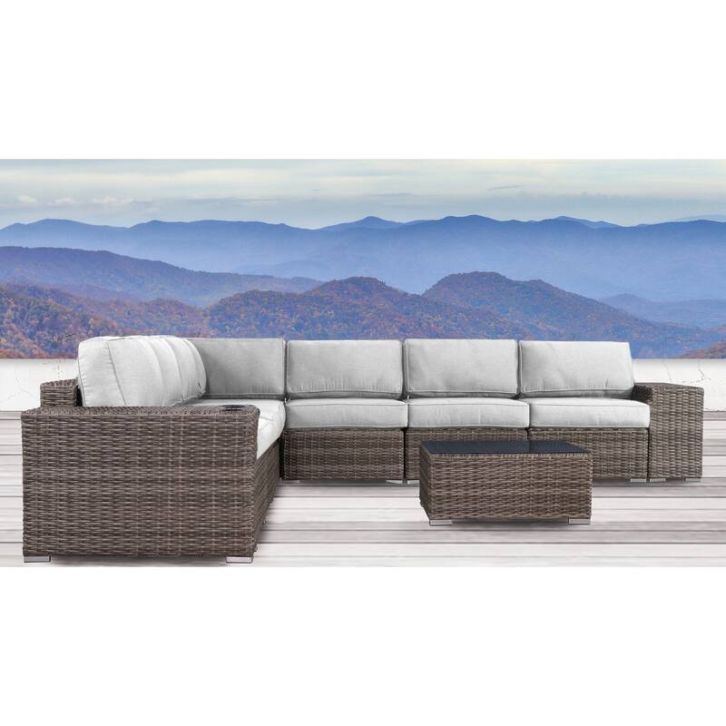 LSI Antibes 10-piece Sectional Set with Cup Holders and Sunbrella Cushions - Canvas