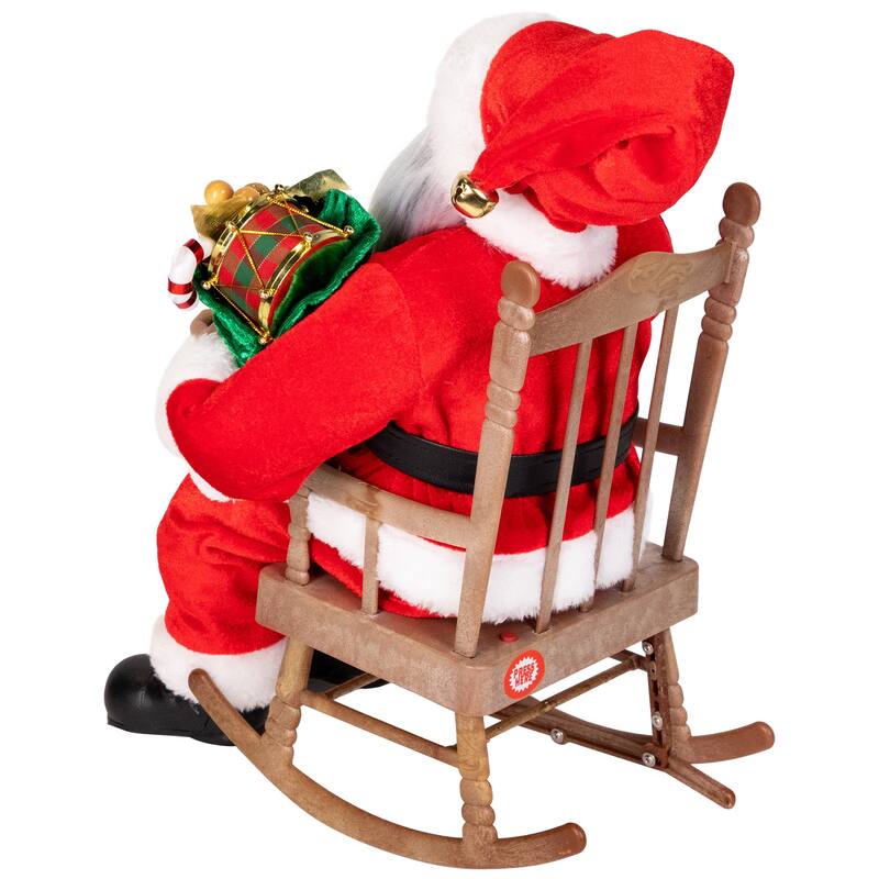Animated and Musical African American Santa Rocking Chair Christmas Decoration - 14"