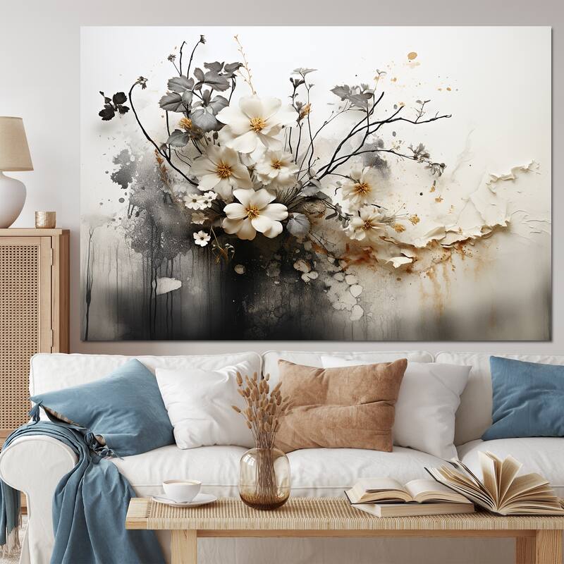 Designart "Bohemian Earthly Floral Collage I" Abstract Wall Art Living Room