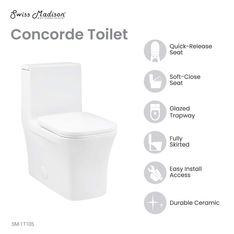 Swiss Madison SM-1T105 Concorde 1.28 GPF One Piece Elongated Toilet