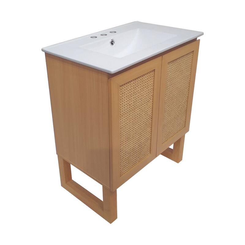 Arles 30 In. Natural Oak Bathroom Vanity With White, 3-Hole Ceramic Sink Top