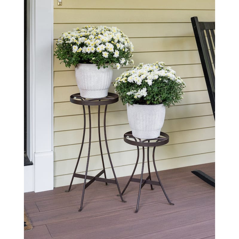 Achla Designs 24.5"H Roman Bronze Powedercoat Finish Wrought Iron Indoor Outdoor Tara Plant Stand - Tall, Patio Garden Accent