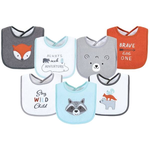 slide 1 of 1, Hudson Baby Infant Boy Cotton Terry Drooler Bibs with Fiber Filling, Boy Gray Woodland, One Size - Boy Gray Woodland - One Size One Size - Boy Gray Woodland