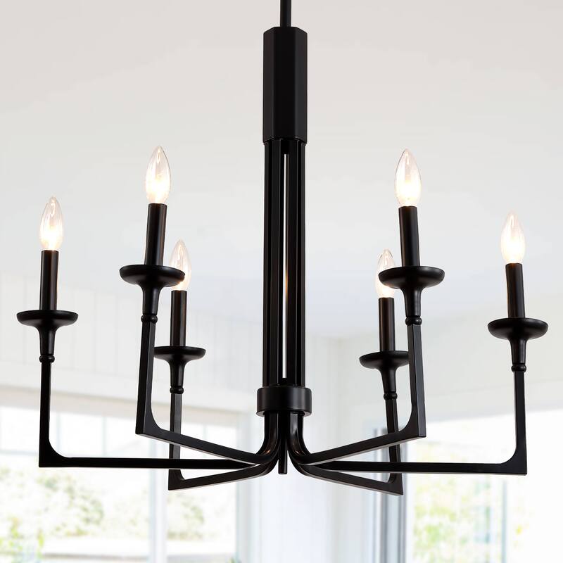 Cusp Barn Industrial Black Chandelier, Farmhouse 6-Light Kitchen Island Pendant Light, Modern Hanging Lighting Fixtures - Black