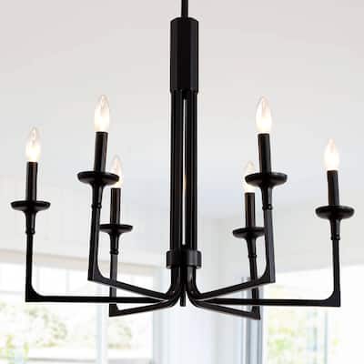 Cusp Barn Industrial Black Chandelier, Farmhouse 6-Light Kitchen Island Pendant Light, Modern Hanging Lighting Fixtures