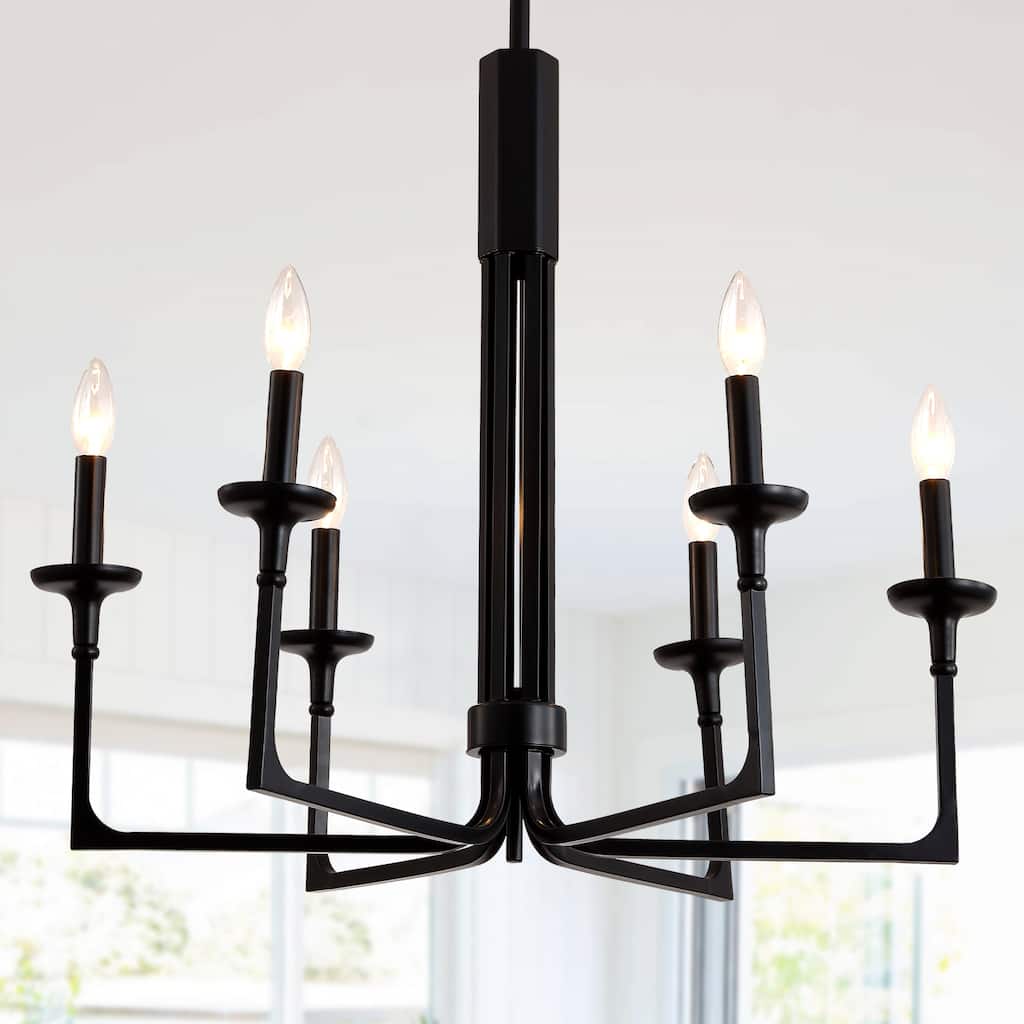 Cusp Barn Industrial Black Chandelier, Farmhouse 6-Light Kitchen Island Pendant Light, Modern Hanging Lighting Fixtures