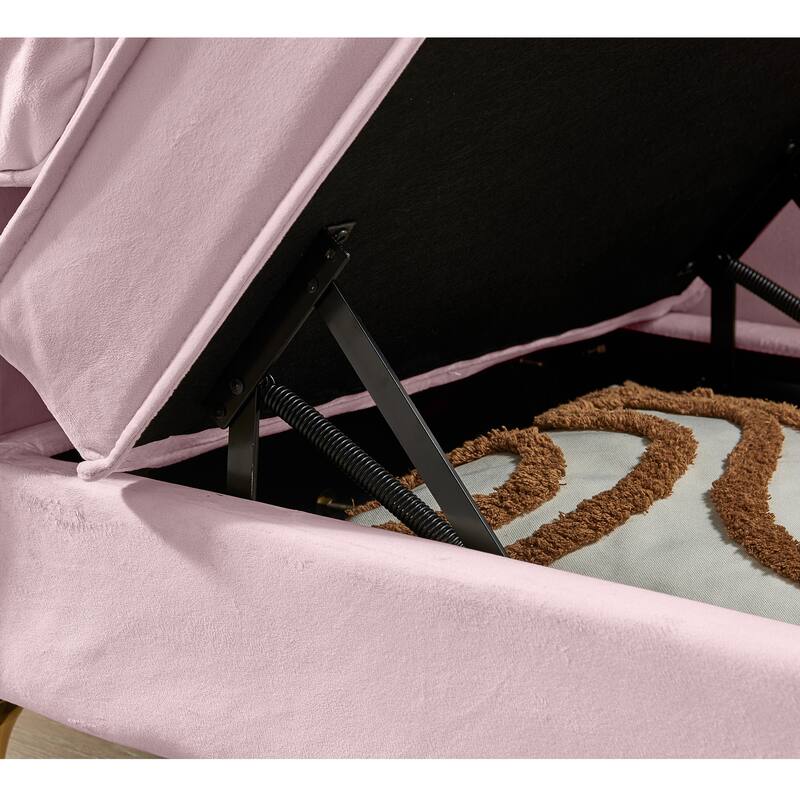 Modern 60.6" Velvet Upholstered Chaise Lounge Chair with Metal Legs and Storage