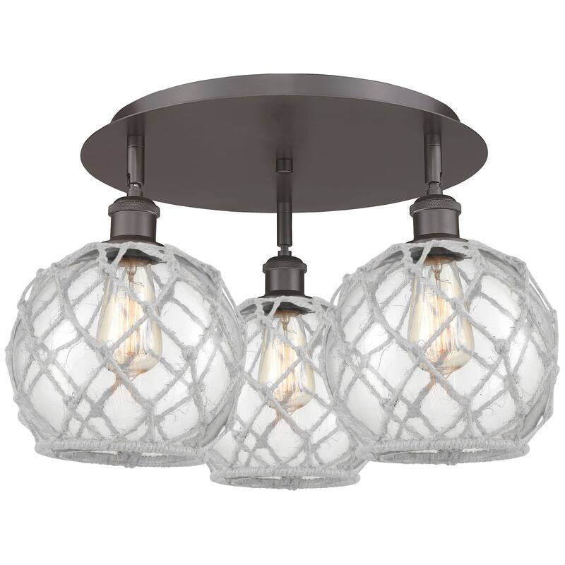 Innovations Lighting 516-3C-12-20 Farmhouse Rope Semi-Flush Farmhouse - Oil Rubbed Bronze / Clear Glass with White Rope