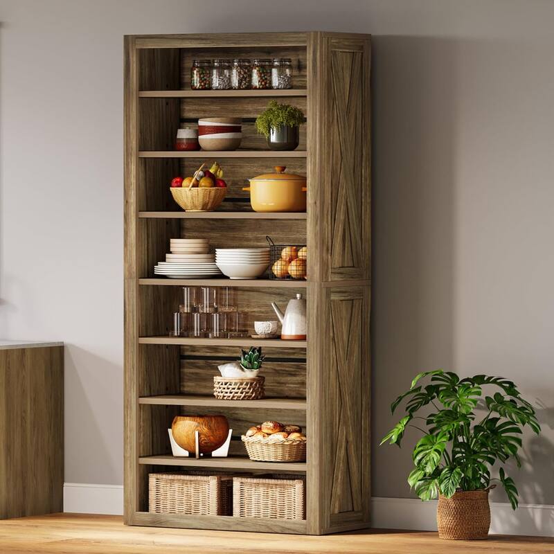 70.59 Inches Large Wooden Bookshelf, 8 Tier Tall Bookcase with Adjustable Shelves
