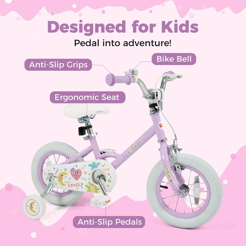 Costway 12/14/16/18 Inch Kids Bike for Girls Boys Age 3-8 Years with - See Details