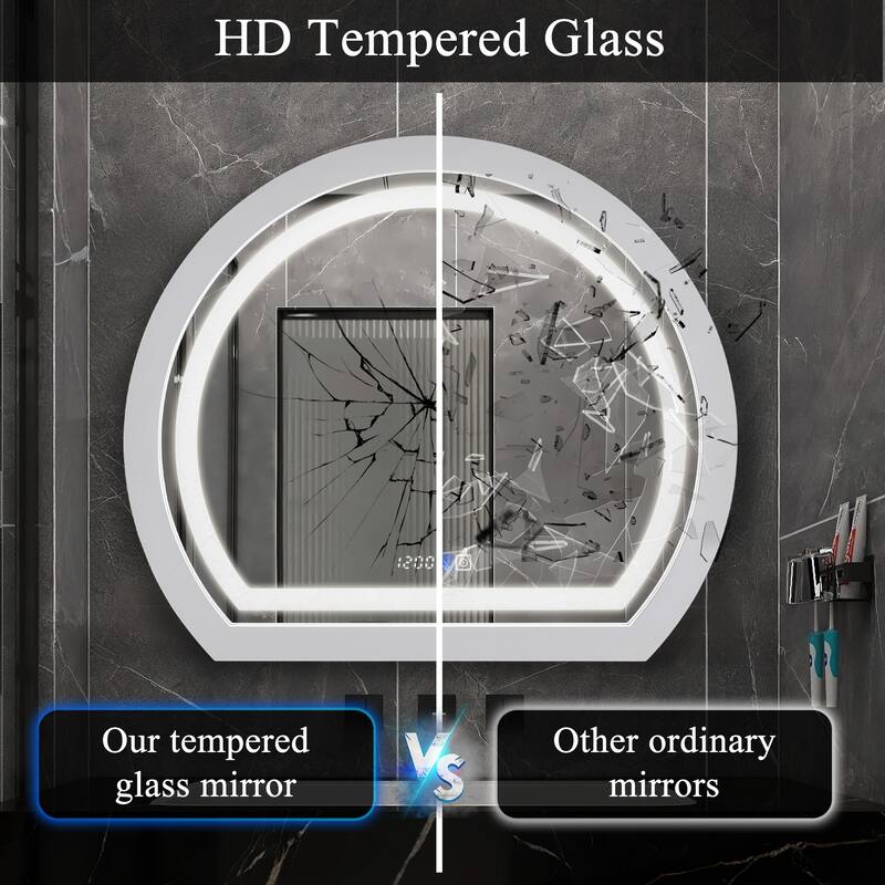 Arched Black Framed LED light Anti-fog 3 Colors Dimmable Wall Mirror - 27.6x23.6