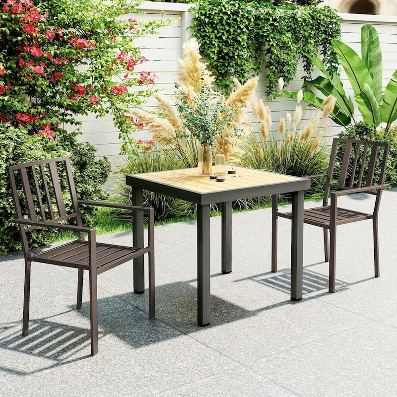 Patio Dining Chairs with Metal Slatted Design