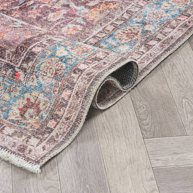 World Rug Gallery Vintage Distressed Bordered Washable Area Rug