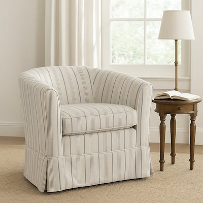 Accent Swivel Chair, Modern Round Barrel Back, Soft White Gray Fabric
