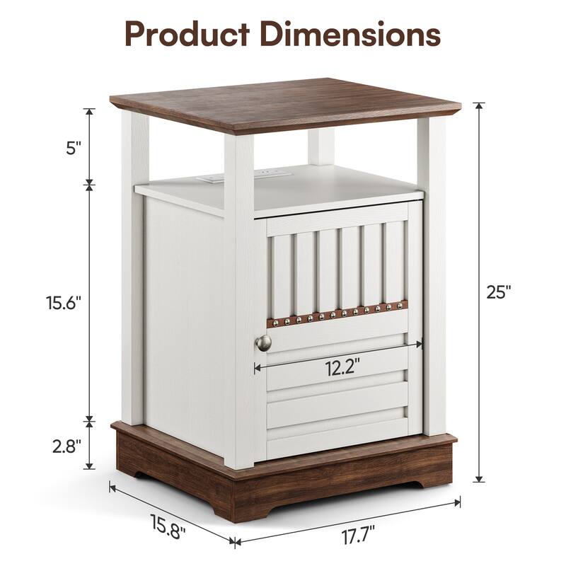 25'' Farmhouse Nightstand Swinging Door End Table With Adjustable Storage Shelf