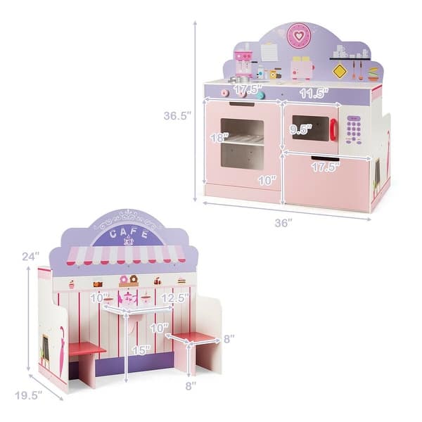 2 in 1 Kitchen and Cafe Pretend Cooking Playset - 36" x 19.5" x 36.5"