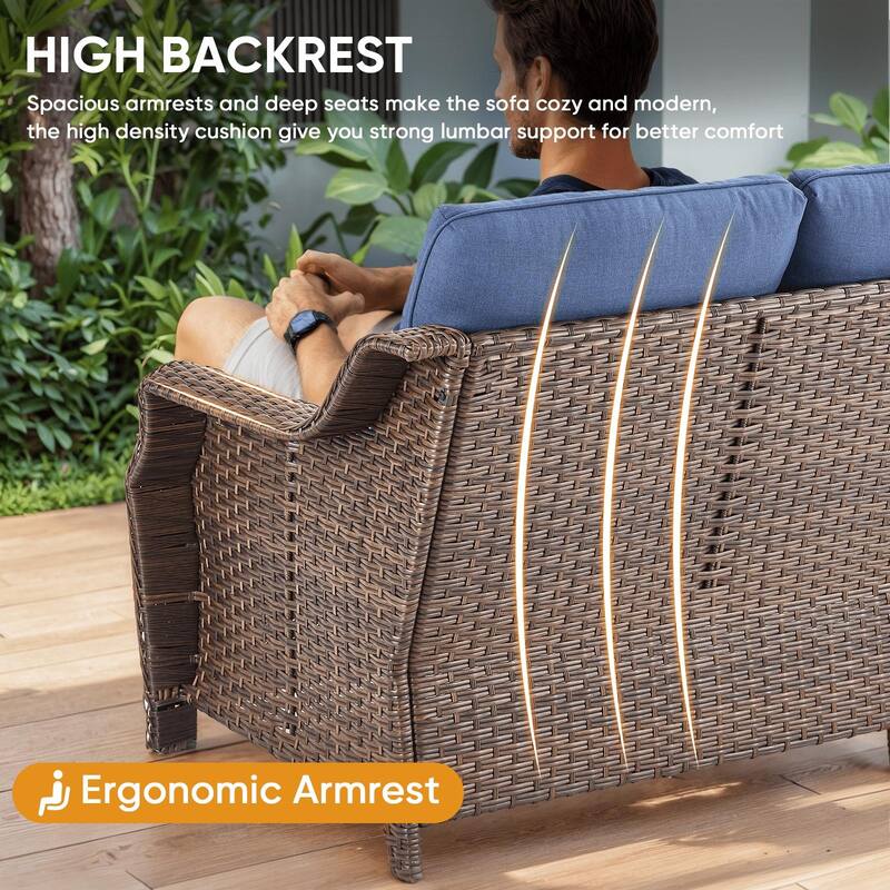 7PCS Outdoor Sofa Glider Chair Table with Ottoman