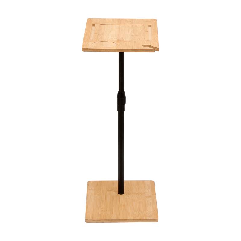 Anmytek Bamboo Side Table Adjustable Height Rotating Top Multi Functional Couch Table with Slots 2 Tier Sofa Side Table