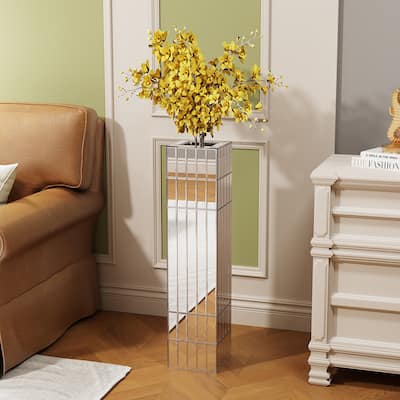 Tall Floor Vase 29.92" (76cm) Mirrored Floor Vase for Home Decor Large Cube Vase in Silver for Dried Flowers Modern Glass Vase