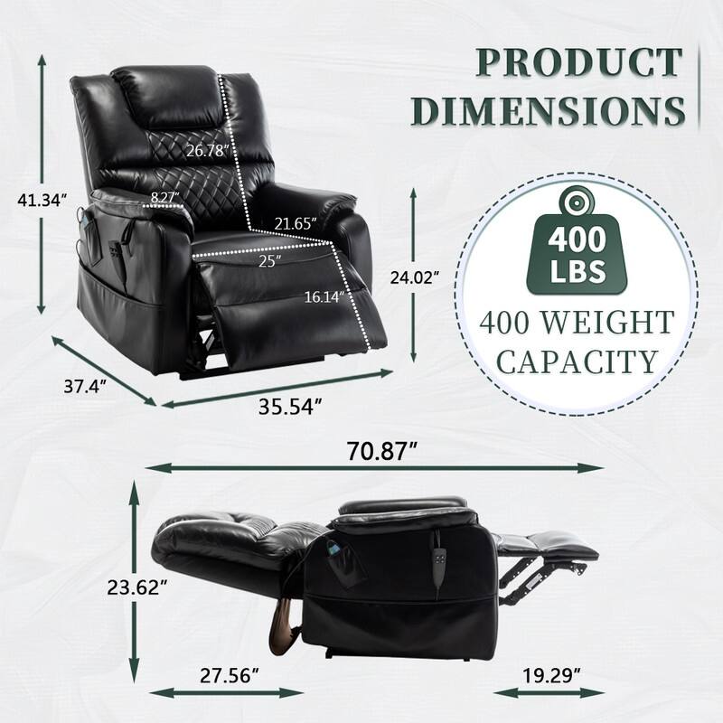 Best Choice Leather Dual Motor Power Lift Recliners - Lift Assist Recliner with Massage/Heating 400lbs