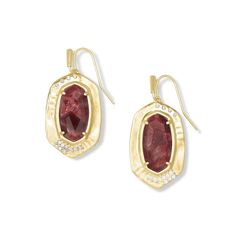 Kendra Scott Anna 14K Yellow Gold Plated Brass And Maroon Jade Earrings - 38mm x 17.8mm