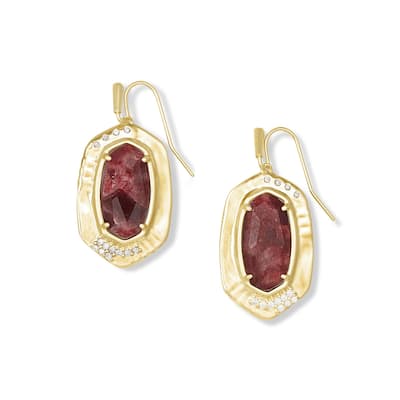 Kendra Scott Anna 14K Yellow Gold Plated Brass And Maroon Jade Earrings - 38mm x 17.8mm