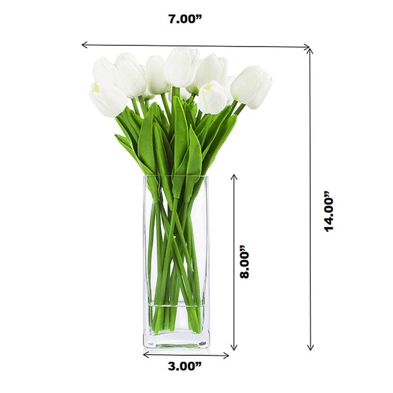 Enova Home Artificial Real Touch Tulips Fake Silk Flowers Arrangement in Glass Vase with Faux Water for Home Wedding Decoration