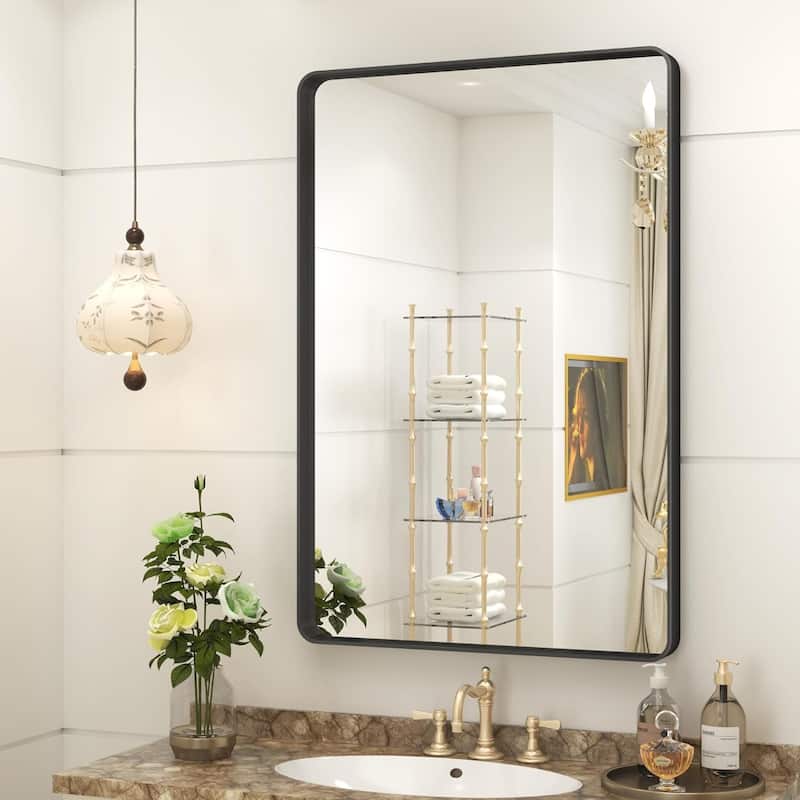 Aluminum Alloy Framed French Cleat Mounted Tempered Glass Wall Vanity Mirror - Black - 30" x 20"