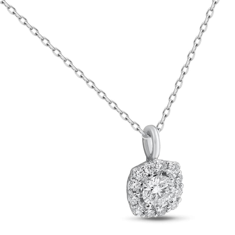 5/8ct Cushion Halo Diamond Pendant White Gold & 18" Chain