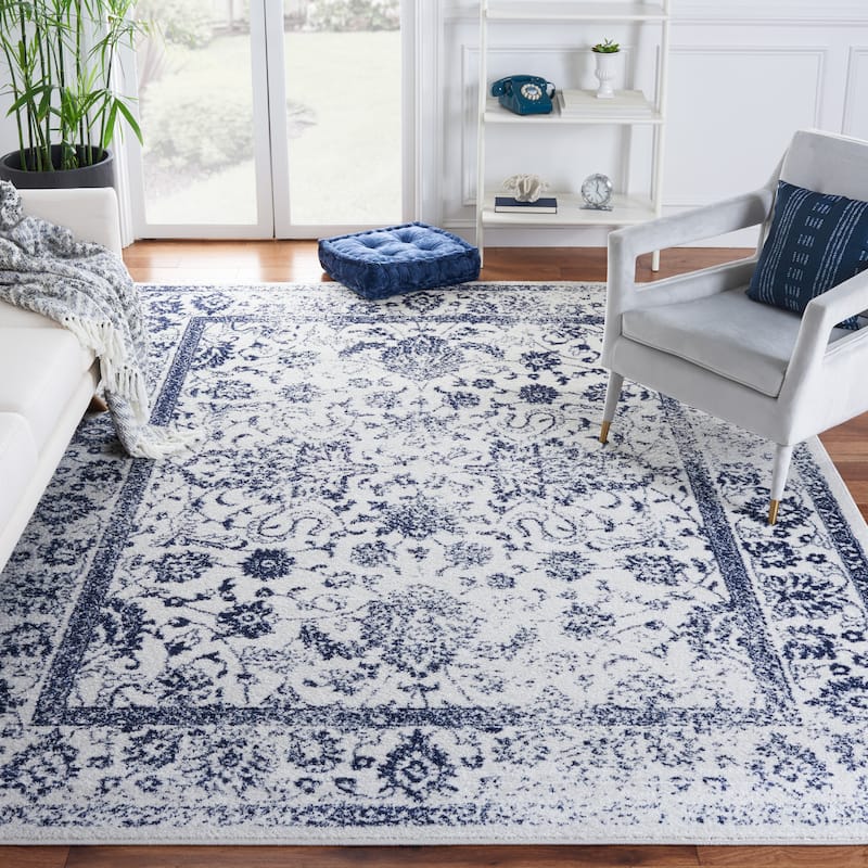 SAFAVIEH Adirondack Dakota Rustic Shabby Chic Distressed Rug - 8' Square - Ivory/Navy - Square