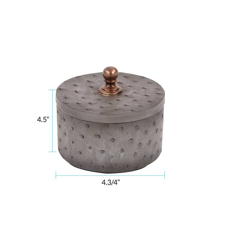 Allan Andrews Round Gray Faux Ostrich Skin Decorative Box, Small - 4H x 4W x 4D