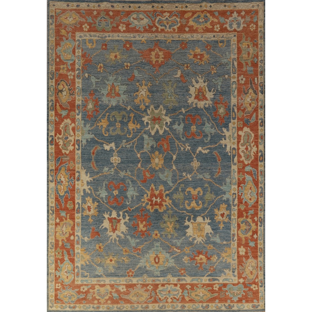 Hand Knotted Oriental 100% Wool Carpet Transitional All-Over Navy Blue & Blues Oushak Area Rug - 10' 8'' X 8' 0''