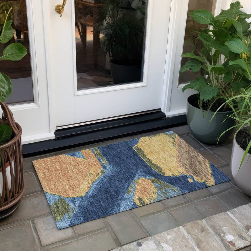 Machine Washable Indoor/ Outdoor Modern Cheney Chantille Rug - Navy - 1'8" x 2'6"