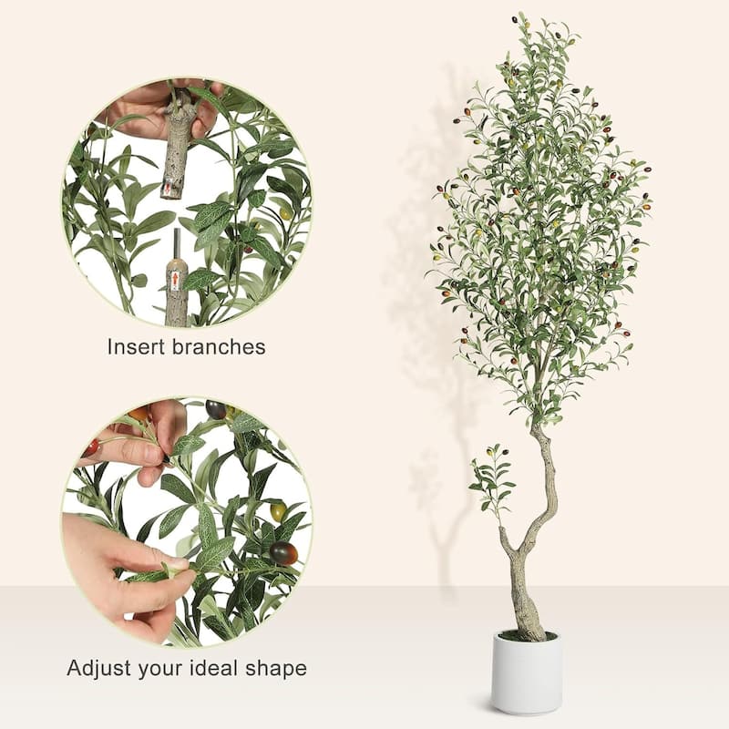 2 Pack Artificial Indoor Faux Olive Tree with White Planter