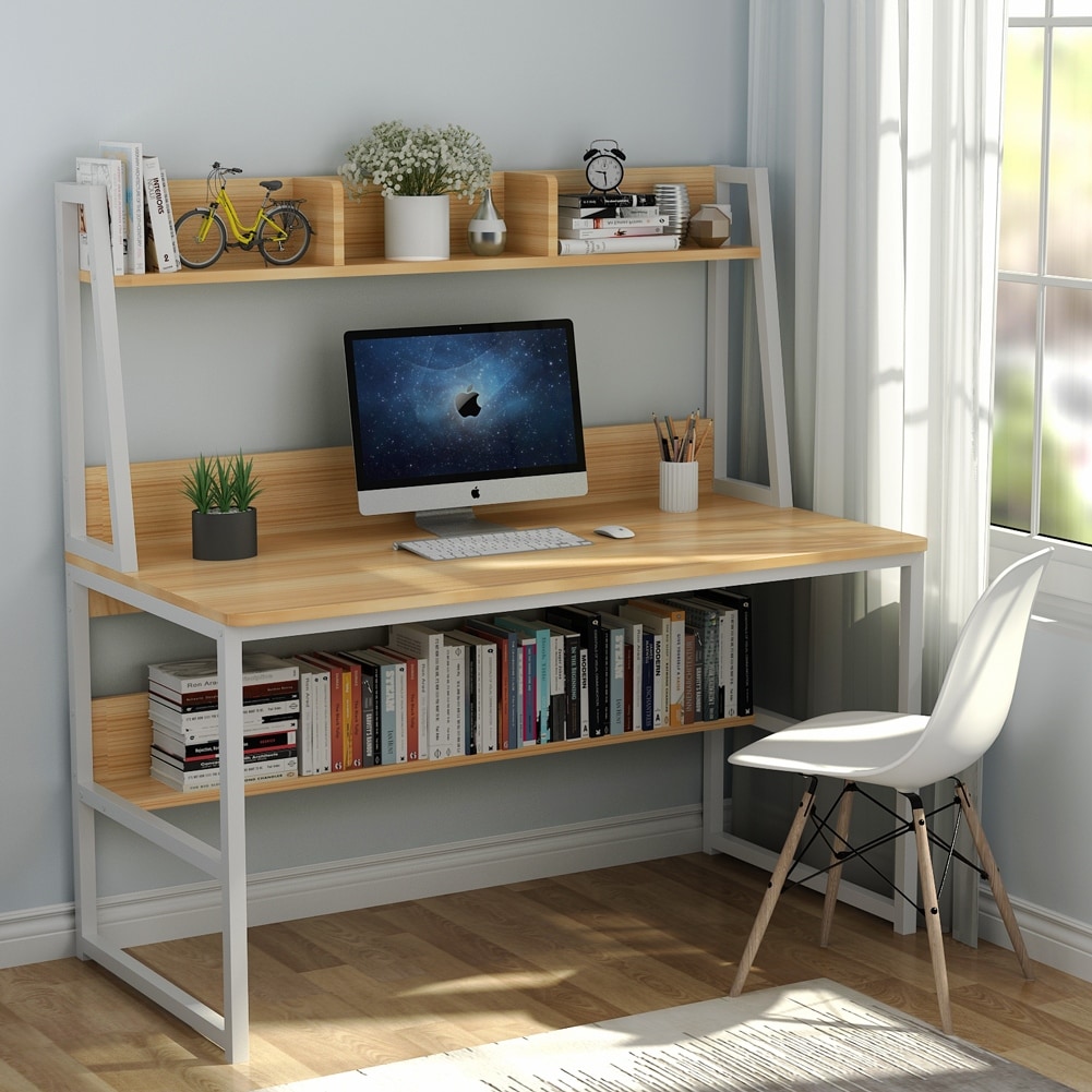 Nost & Host Computer Desk with Hutch and Shelves 47 Inch, Adjustable  Storage Bookshelf Home Office Study Working Table Workstation for Small  Space and