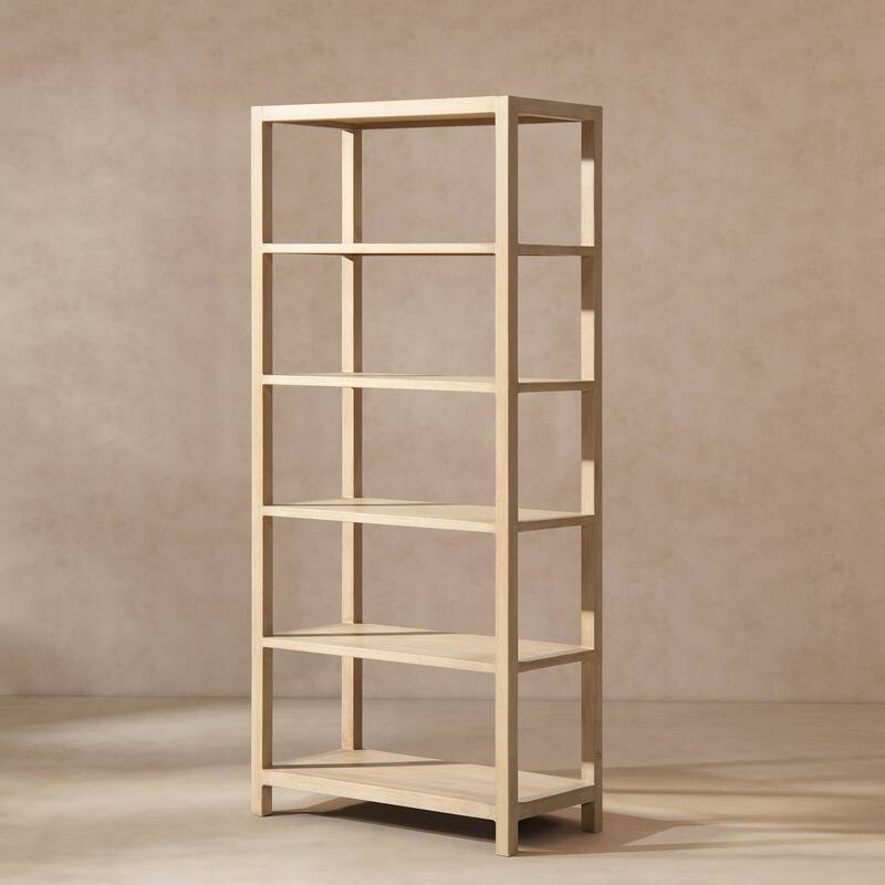 Jennifer Taylor Home Ellis 71" Reclaimed Wood 5-Shelf Open Frame Bookcase, Light Natural Cerused Reclaimed Pine Wood