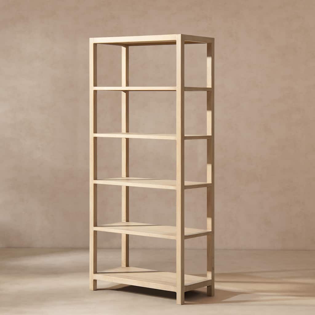 Jennifer Taylor Home Ellis 71" Reclaimed Wood 5-Shelf Open Frame Bookcase, Light Natural Cerused Reclaimed Pine Wood