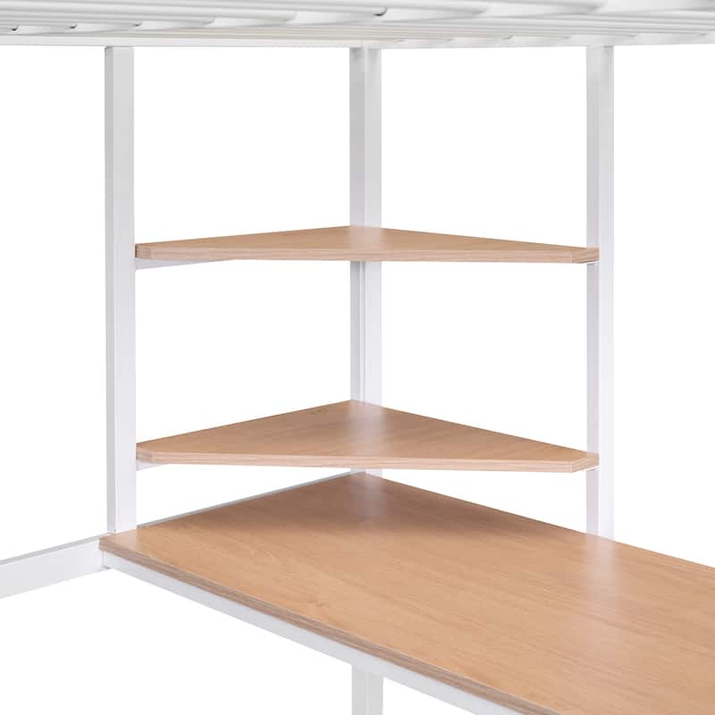 Sturdy Twin/Full Metal Loft Bed with Workstation, Desk, and Shelf, Perfect for Bedrooms or Dorms